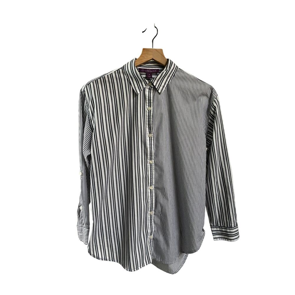 Gloria Vanderbilt Shirt Button Down Cotton Unique GrayCotton White Striped Med